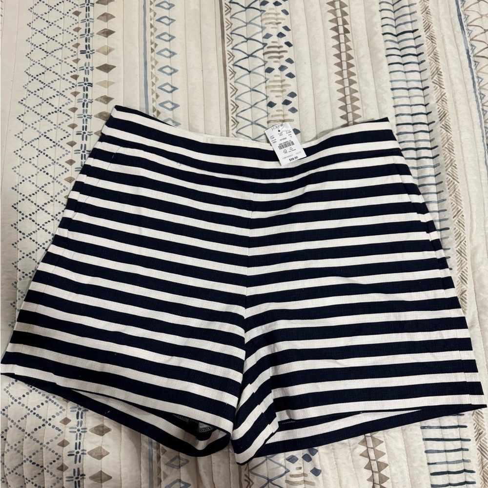 J. Crew High Waist Blue and White Shorts